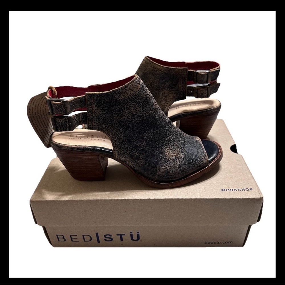 Bed Stu NEW Women’s IRENI Slingback Leather Heels In Black Lux Sz.8/9 Bohemian